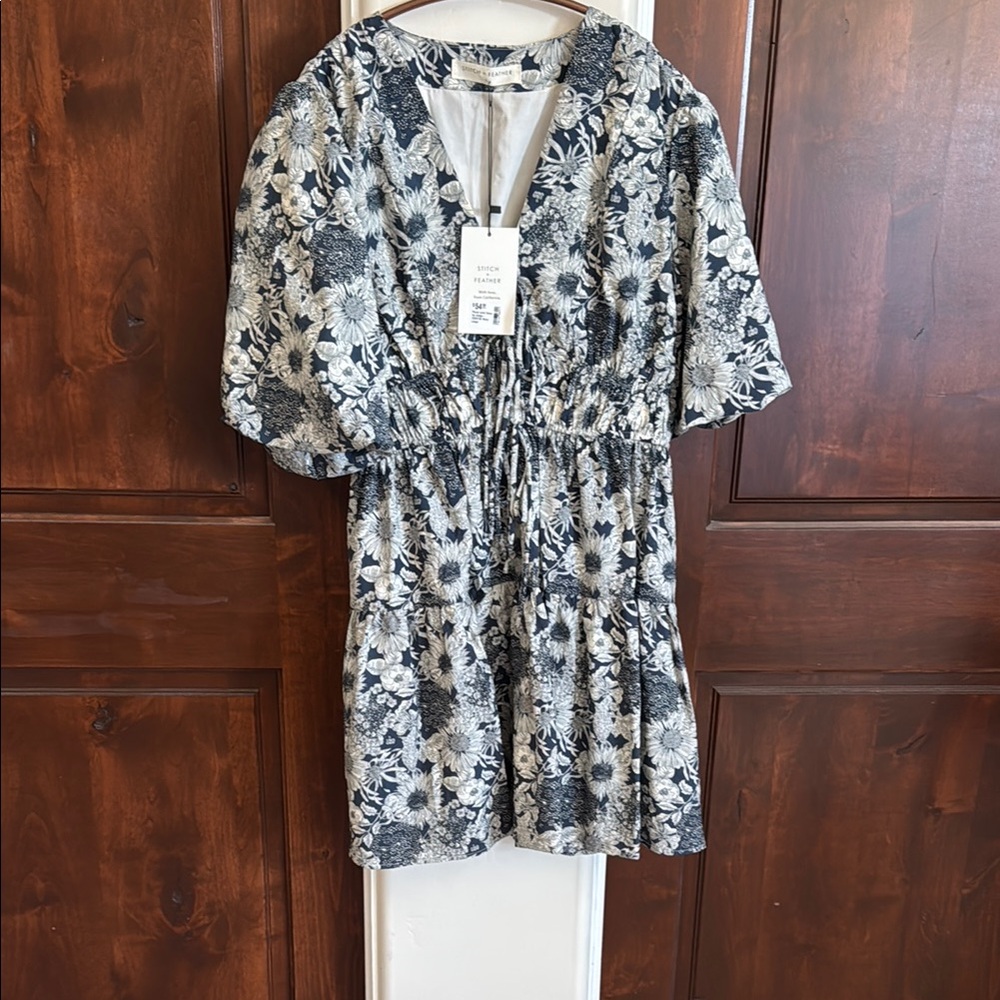 Elegant Blue and White Floral Dress
